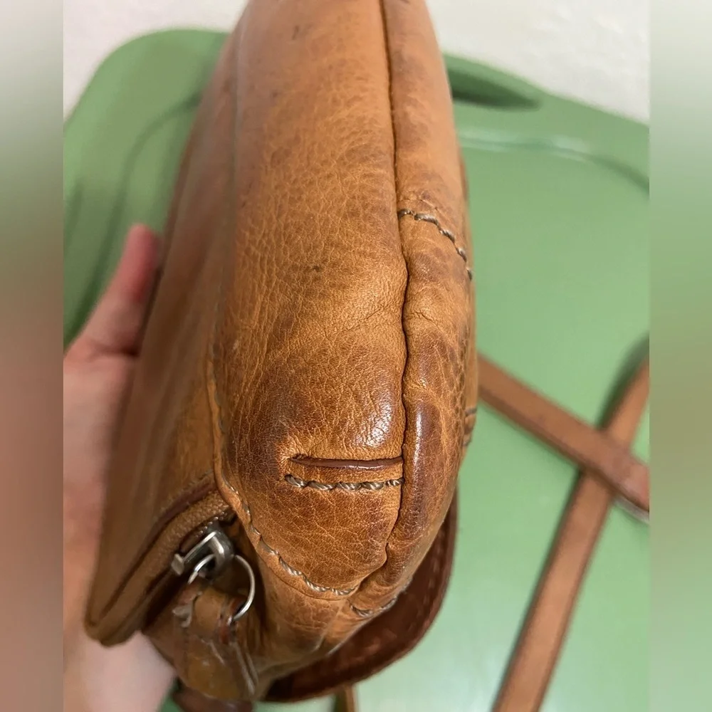 Vintage Fossil Crosstown Crossbody Bag Pebbled Leather Chestnut Brown